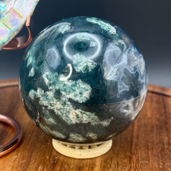 Moss Agate Sphere Druzy Water Grass Quartz Crystal Gardener's Stone - Picture 6 of 7